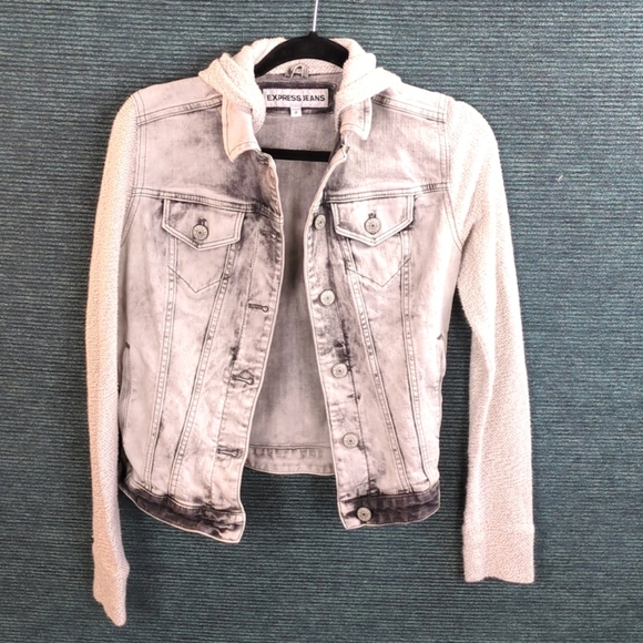 Express Gray Denim Hoodie Jacket/Sweater Please Read Description! - Picture 9 of 11